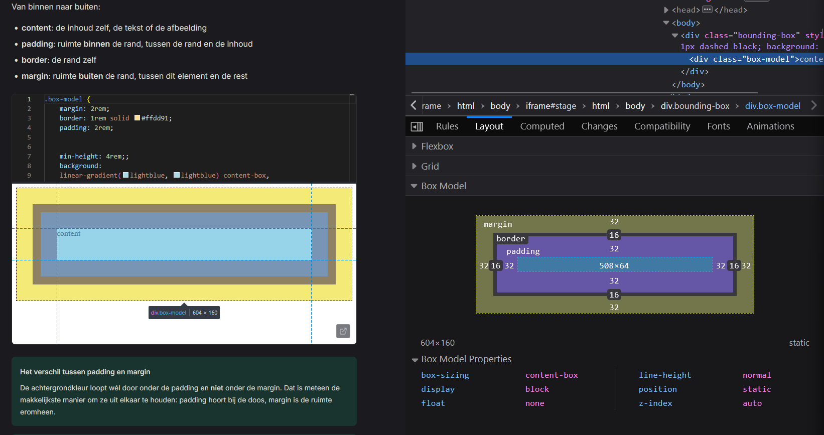 Layout panel van browser devtools
