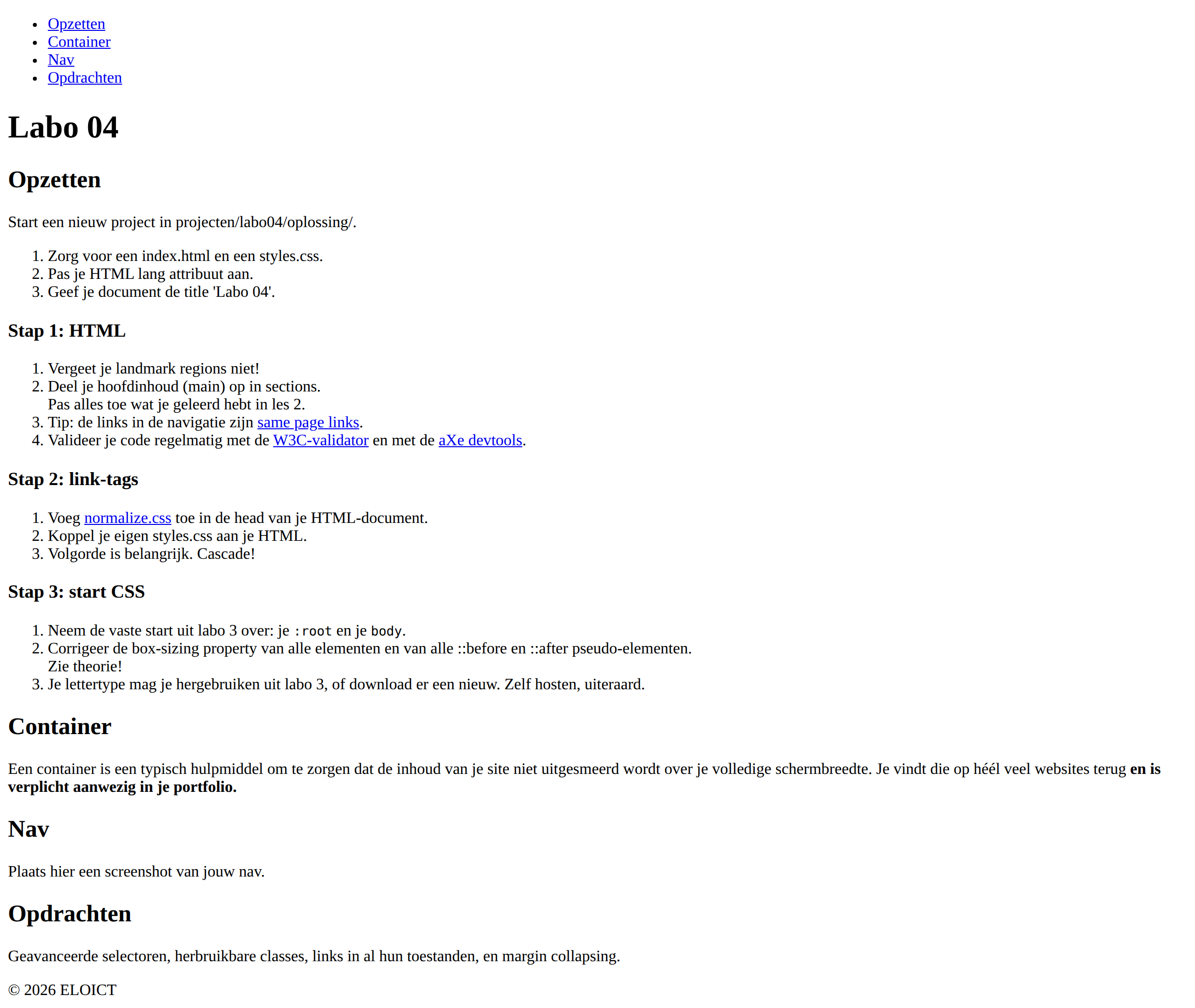 De pagina zonder CSS, zoals de browser ze standaard toont
