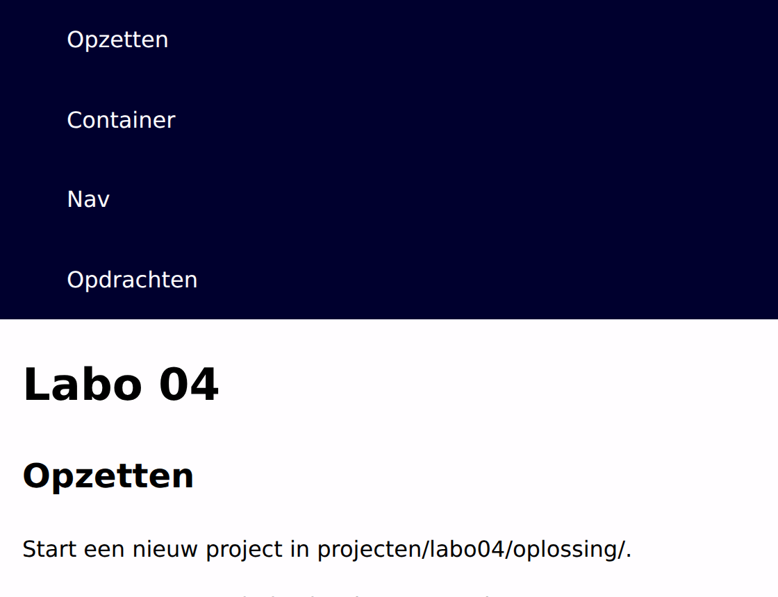 De nav is niet uitgelijnd met de hoofdinhoud